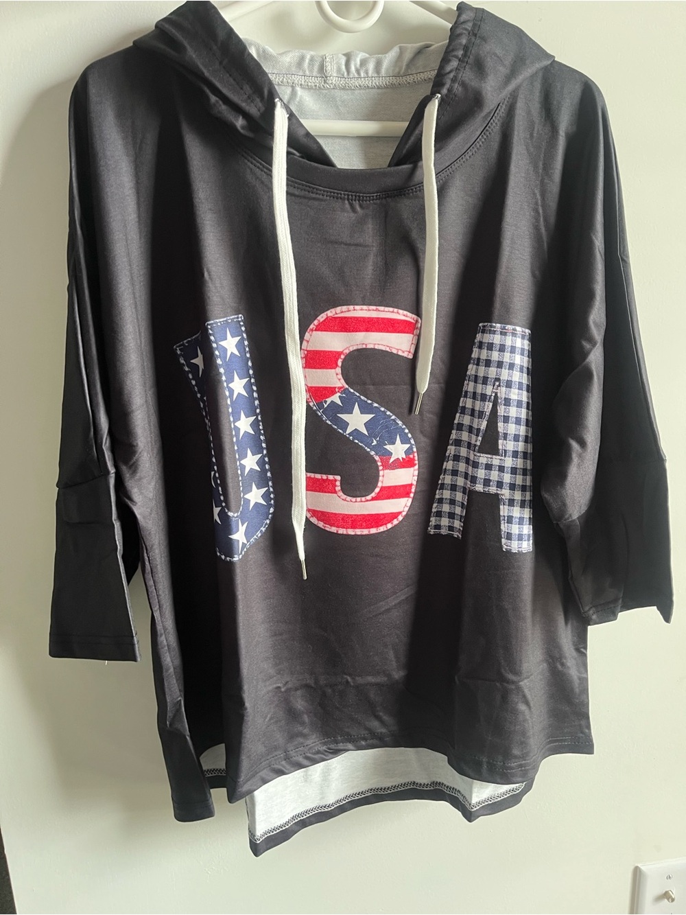 Kids Black Hooded Pullover with USA Applique